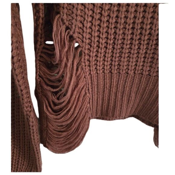 Cotton Candy LA Brown Knit Distressed Turtleneck Sweater M/L - Picture 7 of 8